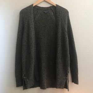 American Eagle Olive Green Lace-Up Knit Cardigan